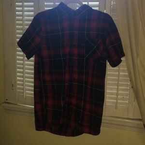 Rude Black and Red Plaid Woven Button-Up